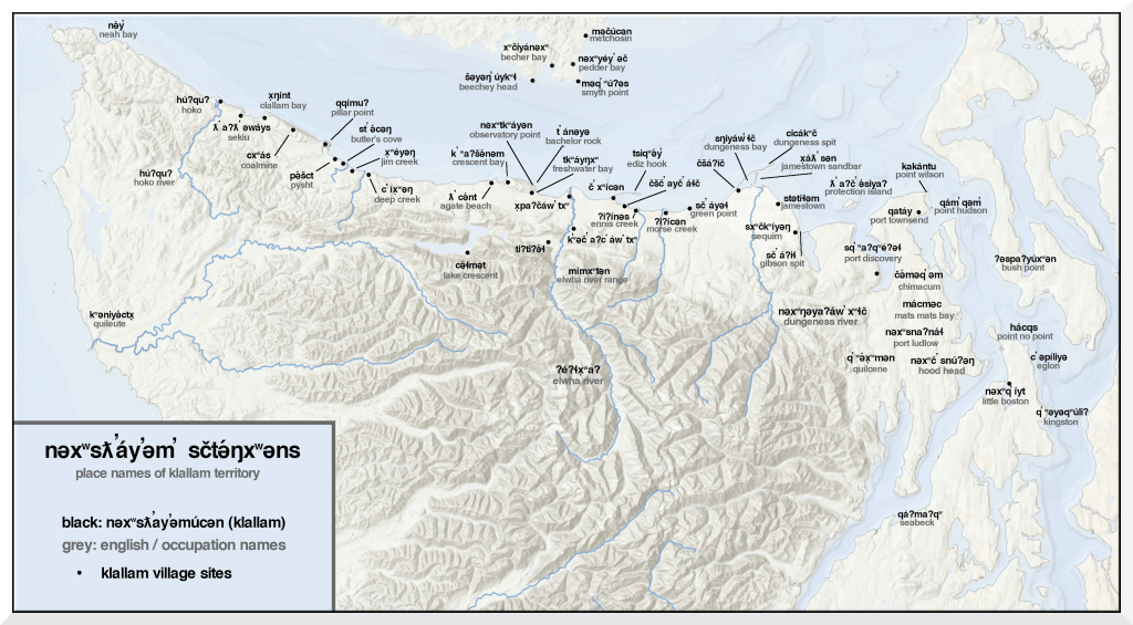 map of northern Olympic Pen with S'Klallam place names
