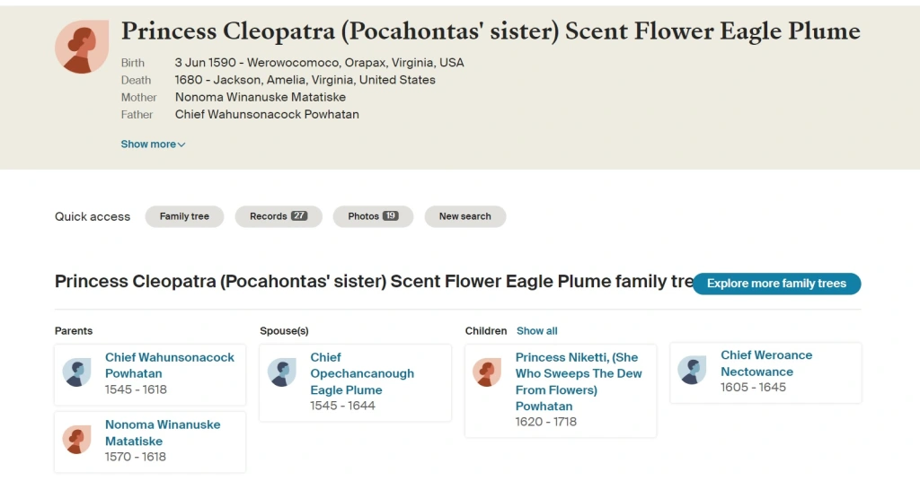 Ancestry.com page for Cleopatra