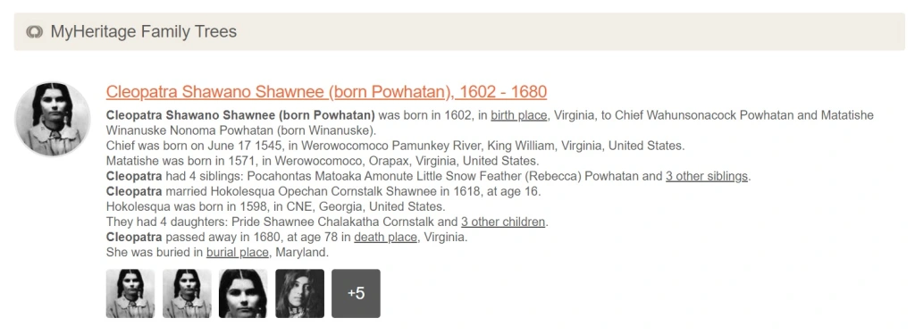 MyHeritage page for Cleopatra