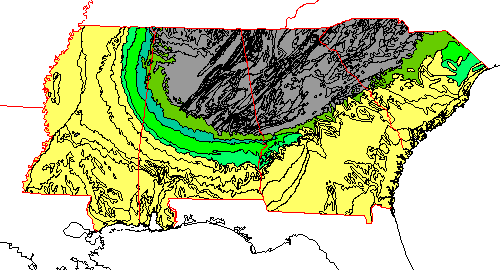 Map of the Southeast showing soil types.